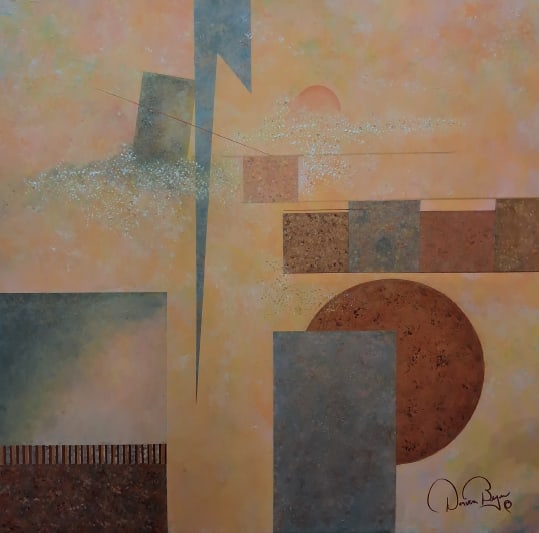 Shades of Pink, Grey, Copper & Gold: Shades of Pink, Grey, Copper & Gold: Contemporary art - Circle Canvas Painting. Major expressions of warm colors, mixed media from oil to acrylics, size 36x36x1.5.