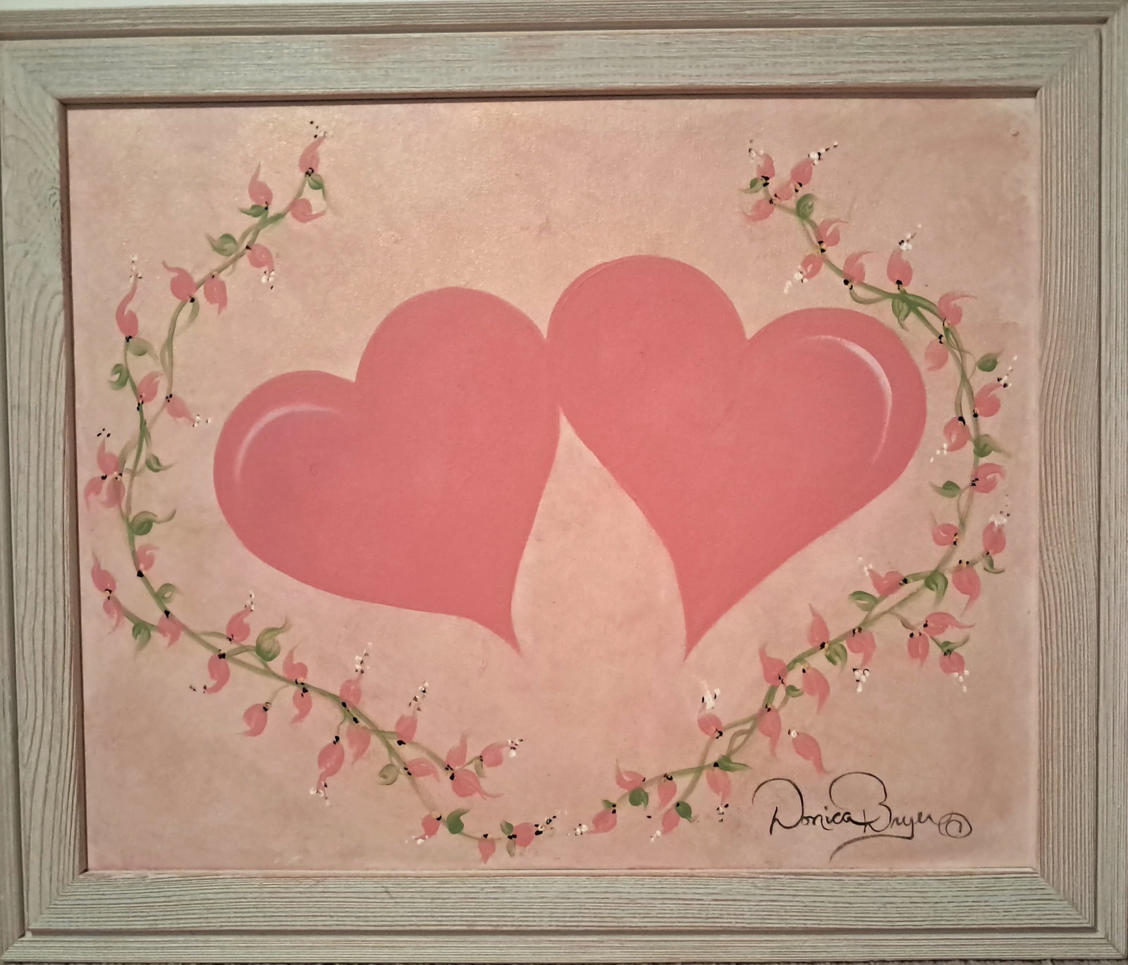 Happy Healthy Heart: Happy Healthy Heart: Contemporary art - Canvas Painting. Major expressions of warm Pinks, mixed media from oil to acrylics, size 18x24x1.5 Two dimensional art, the painting feature a natural soft