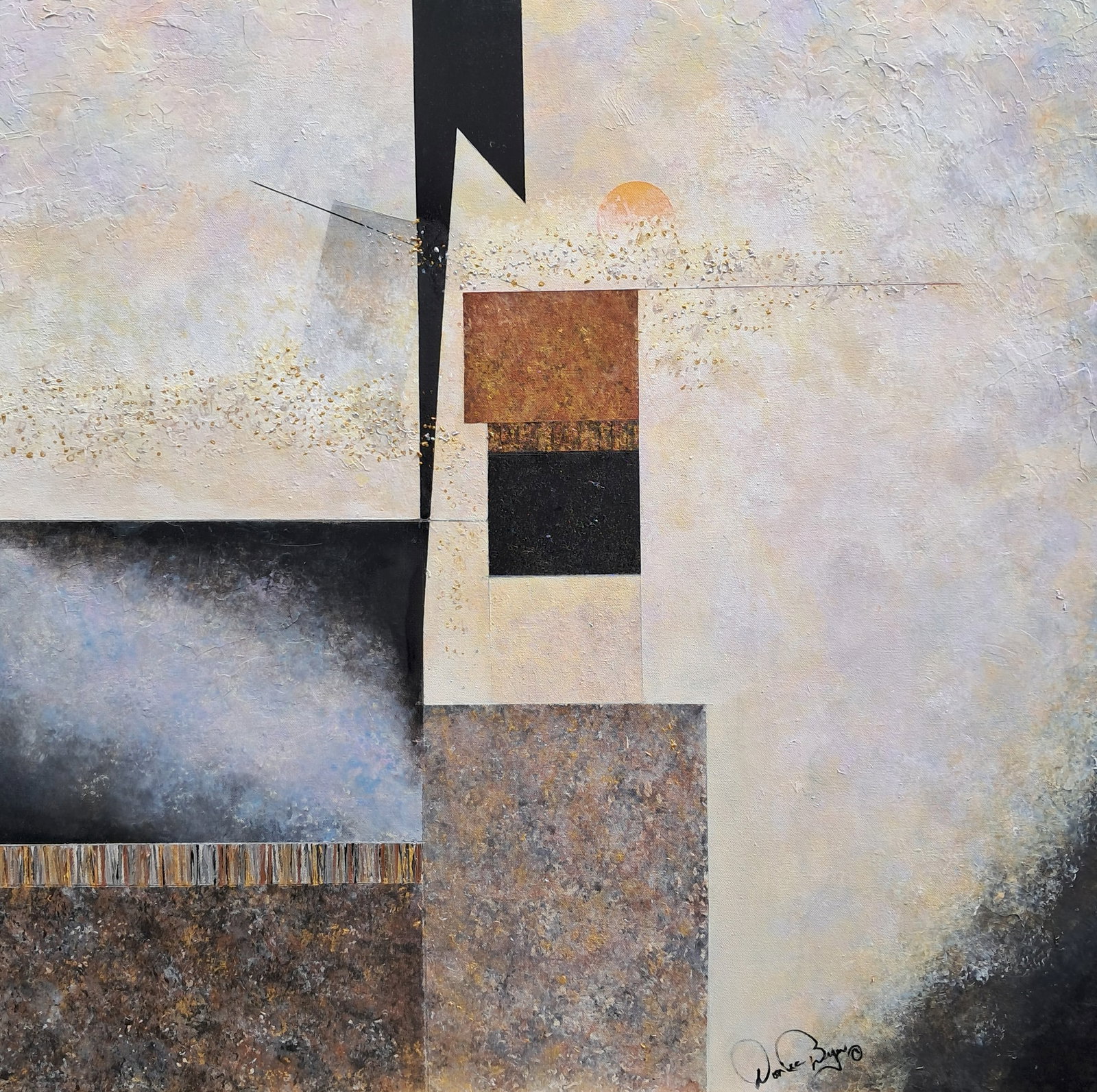 Shades of Black, White, Silver & Gold: Shades of Black, White, Silver & Gold, Contemporary art - Canvas Painting. Major expressions of colors, mixed media from oil to acrylics, size 36x36x1.5 Signed comes with a signed certificate of