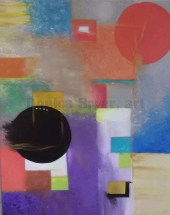 City Living: City Living: Contemporary art - Canvas Print. Major expressions of Vibrant colors, mixed media from oil to acrylics, size 36x46x1.5