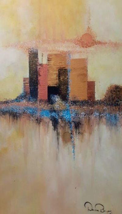 Sunrise: Sunrise: Contemporary art - Canvas Print, glazed. Major expressions of glowing warm colors, 48x30x1.5 The print feature a natural soft glow which draws the viewer into the painting adding tranquility