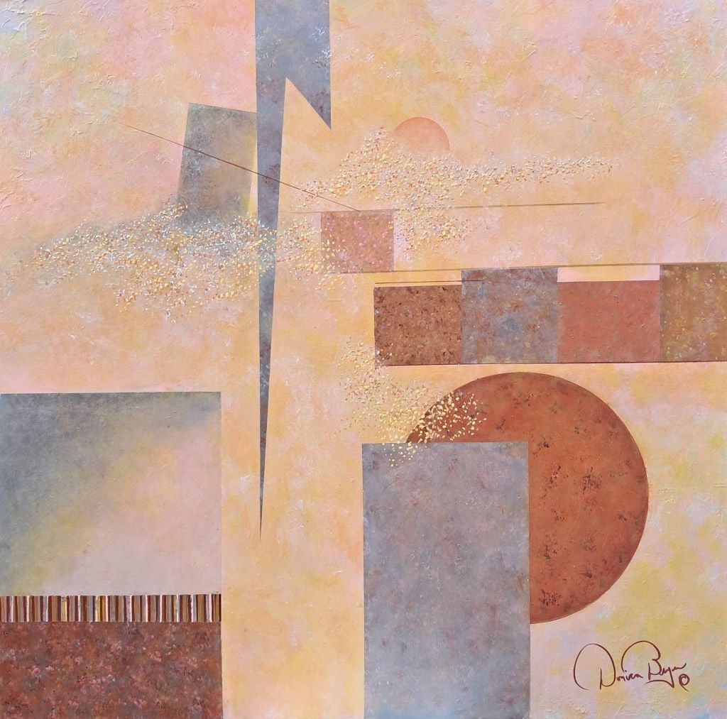 Shades of Pink, Grey, Copper & Gold: Shades of Pink, Grey, Copper & Gold: Contemporary art. Canvas Painting. Major expressions of warm colors, mixed media from oil to acrylics, size 36x36x1.5