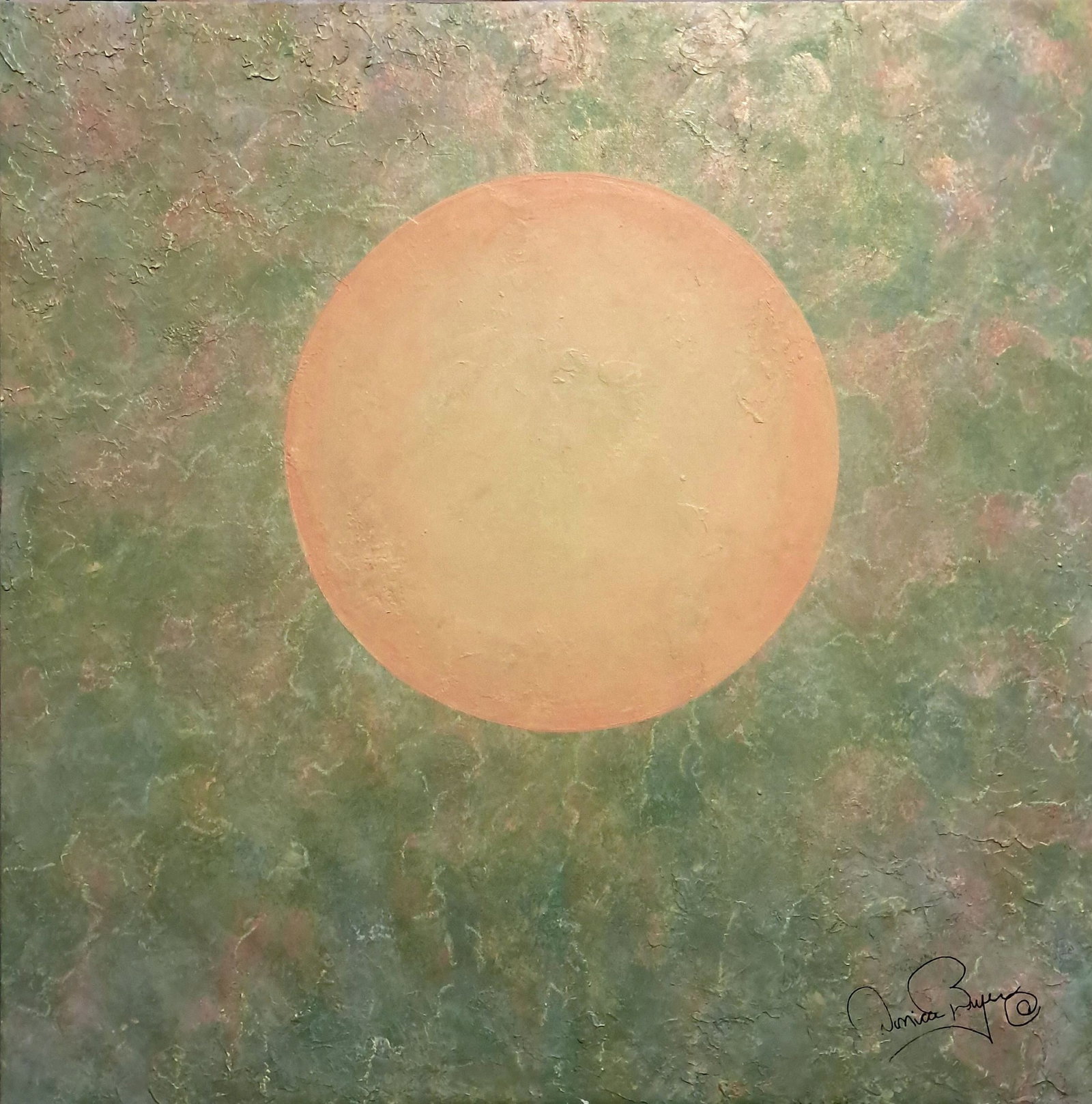 The Sphere, Gold, Yellow on Lt. Green: Artist: Donica Christie Bryer (New York born 1958) BFA Degree: School of Visual Arts, NYC Donica C Bryer, Fine Arts Award winning artist, Ms. Bryer was born and raised in the Hudson Valley of Upstate