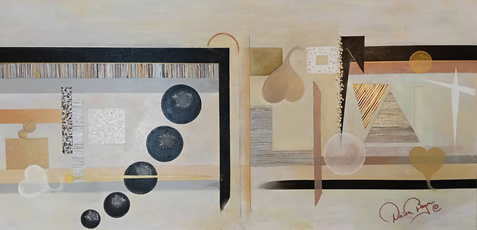 City of Hearts - Black, White, Silver & Gold: Artist: Donica Christie Bryer (New York born 1958) BFA Degree: School of Visual Arts, NYC Donica C Bryer, Fine Arts Award winning artist, Ms. Bryer was born and raised in the Hudson