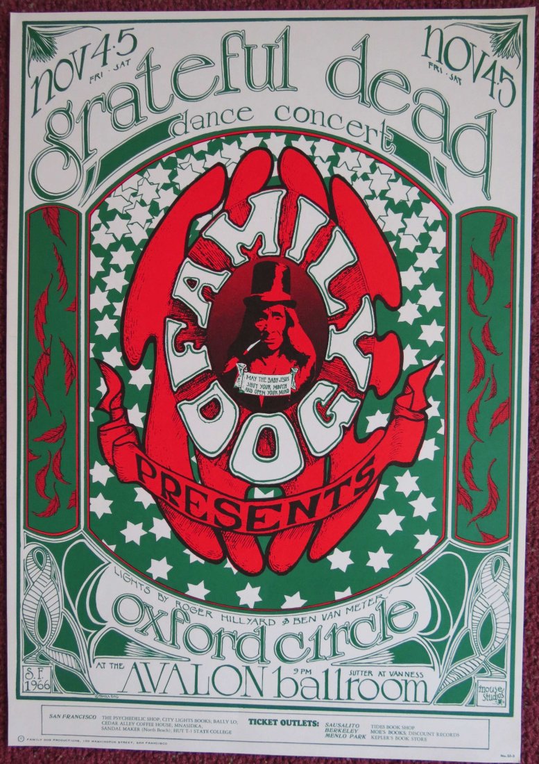 1966 Grateful Dead Avalon 14 x 20 Concert Poster: Original 1966 Grateful Dead Avalon Ballroom 14 x 20 Concert Poster FD33-3This is the Third print poster. Grateful Dead and Oxford Circle. Country Joe and the Fish, Moby Grape, Lee Michaels.An unrestor