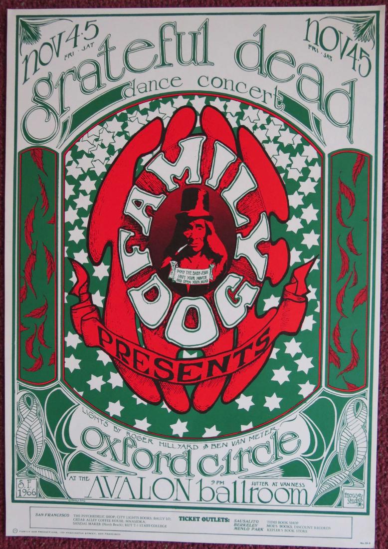 1966 Grateful Dead Avalon 14 x 20 Concert Poster: Original 1966 Grateful Dead Avalon Ballroom 14 x 20 Concert Poster FD33-3This is the Third print poster. Grateful Dead and Oxford Circle. Country Joe and the Fish, Moby Grape, Lee Michaels.An unrestor