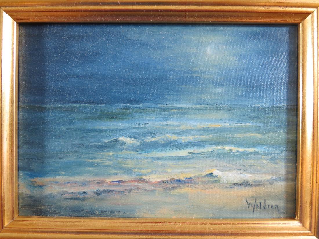 Marian Waldron Nicastro Cape Cod Oil on Canvas Framed: Signed lower right. Artist business card on back. Appx 5 x 7. Framed to 8.75 x 10.75â€. Fine condition.