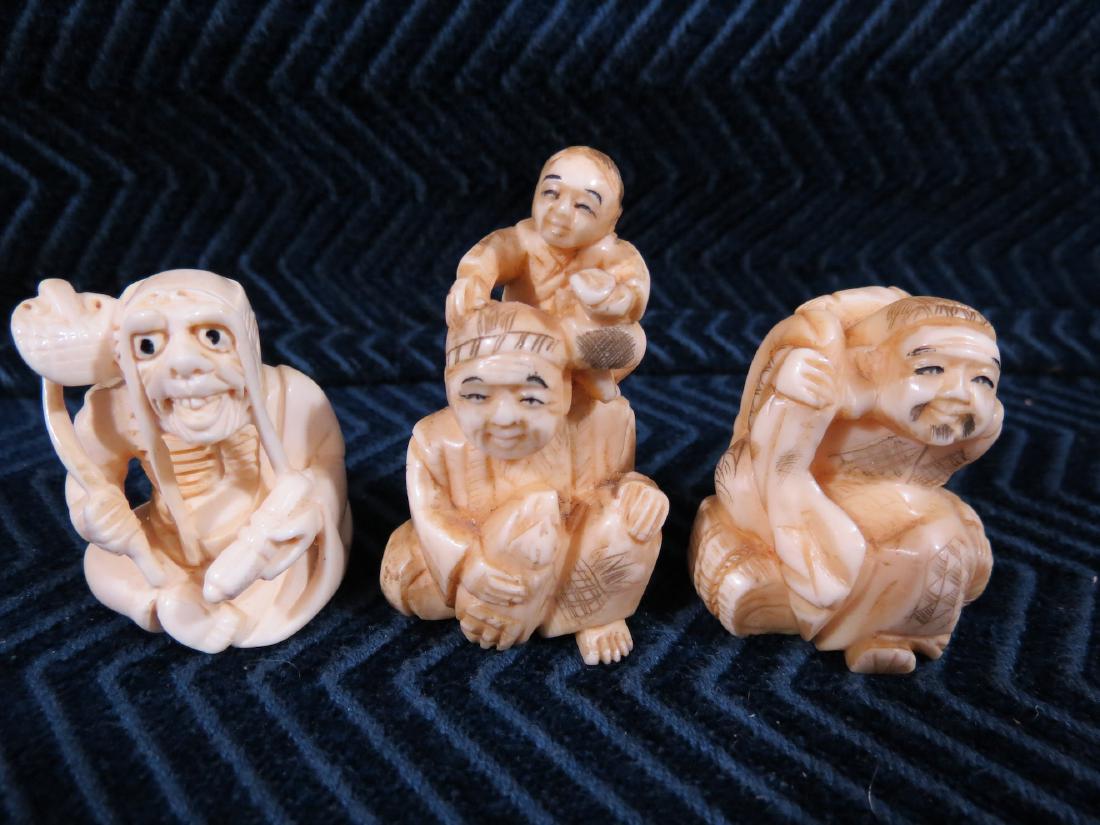(3) 19th/20th Century Japanese Carved Figural Netsuke (1 of 8)