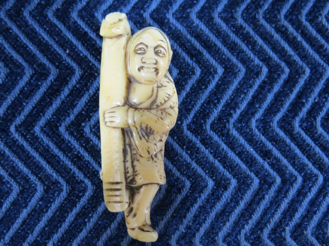 Late 19th Century Japanese Carved Netsuke: Man Scroll (1 of 6)
