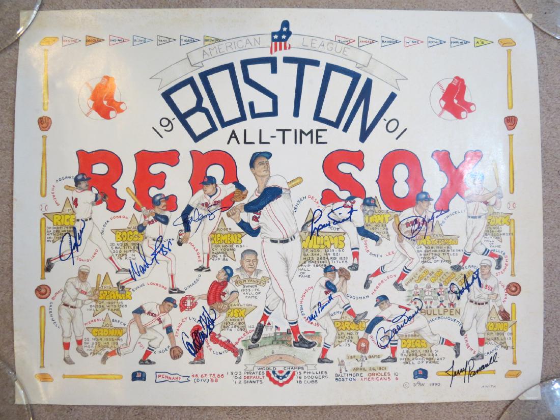Boston Red Sox Greats Signed Poster - 9 Signatures (1 of 5)