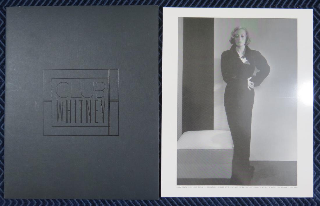 Joan Crawford by Edward Steichen by Club Whitney: Famous image. 8 x 10. Printed on thick stock. In a custom folder with CLUB WHITNEY on the front. Some light impressions in the printed photo. Still overall Excellent condition.