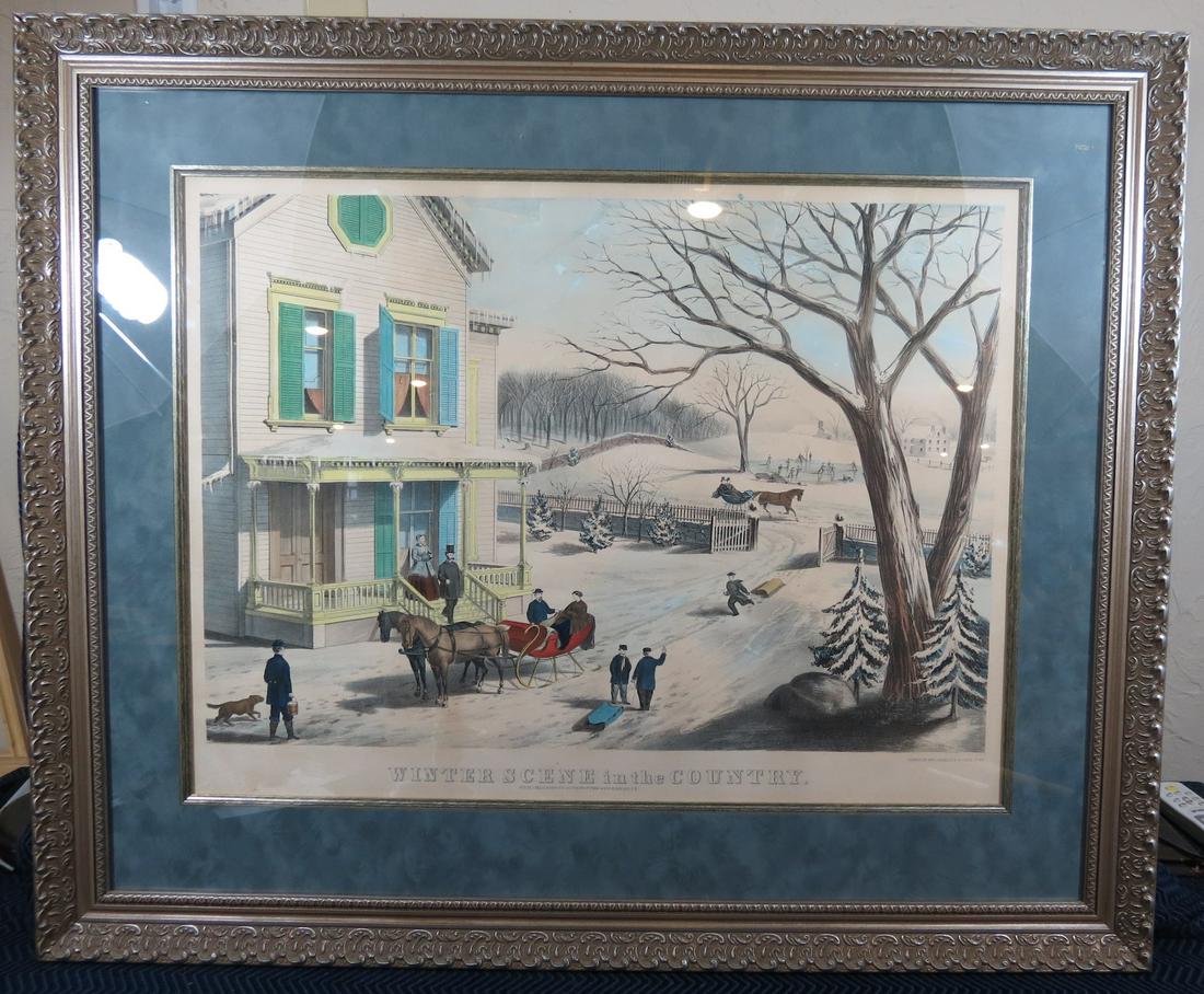 19th Century Color Lithograph Winter Scene in the (1 of 9)