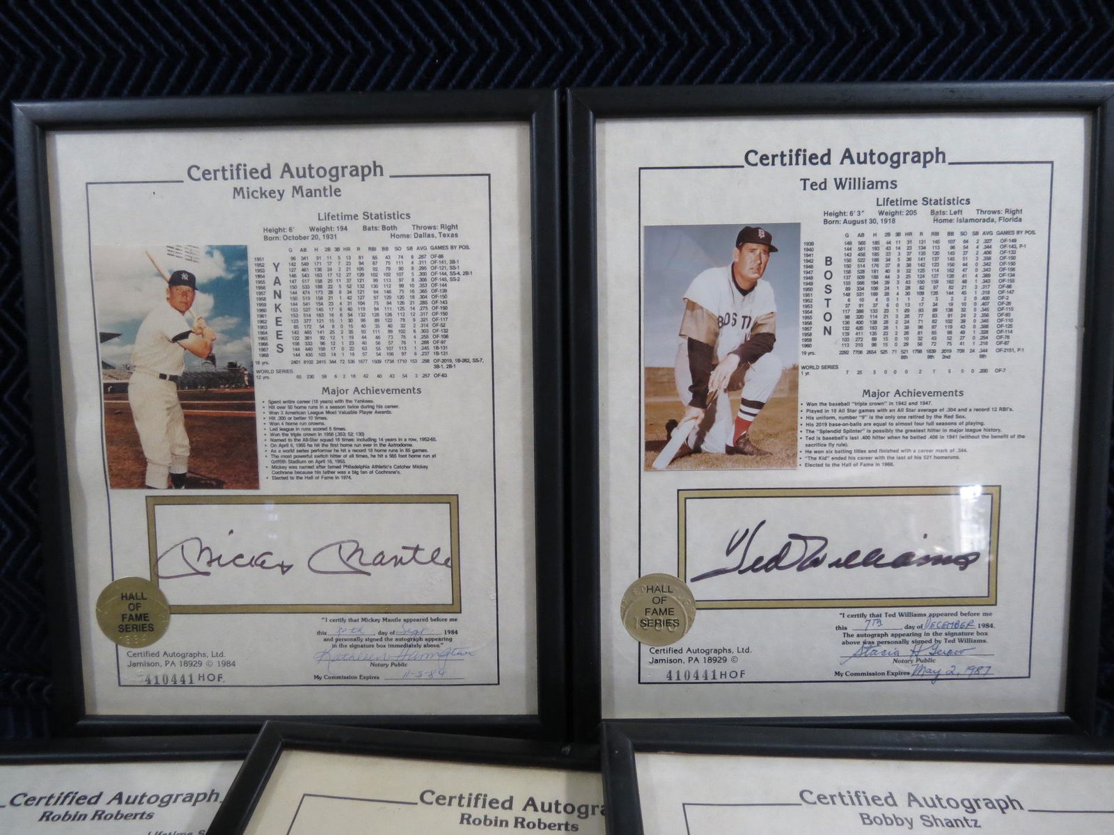(6) Certified Autographs Mickey Mantle Ted Williams (1 of 7)