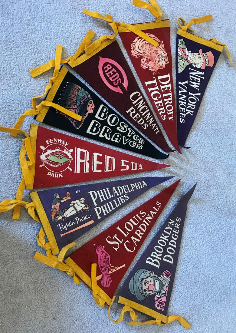 Collection of (8) 1950s Soft Felt Baseball Pennants (1 of 5)