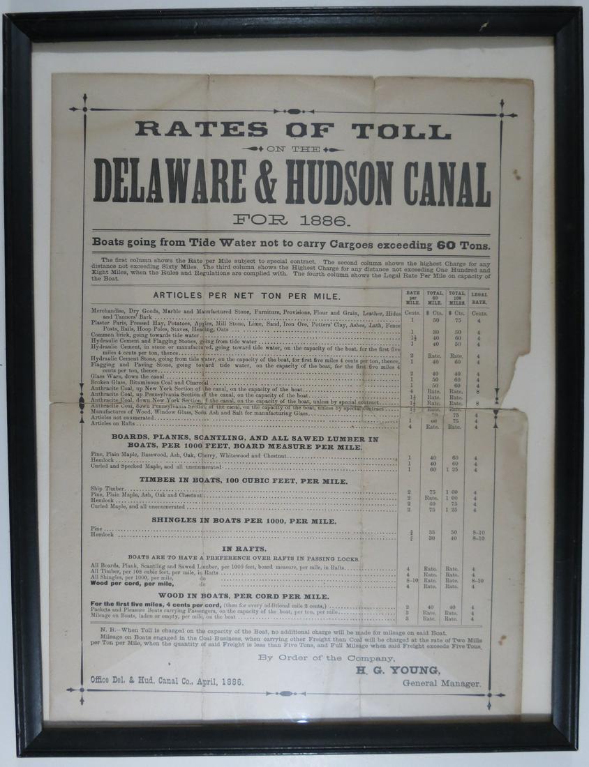 1886 Delaware & Hudson Canal Toll Rates Broadside (1 of 4)