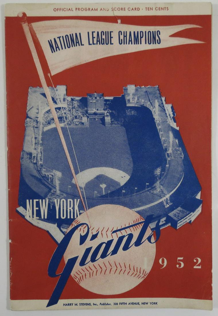 1952 NY Giants vs Braves Baseball Program (1 of 3)