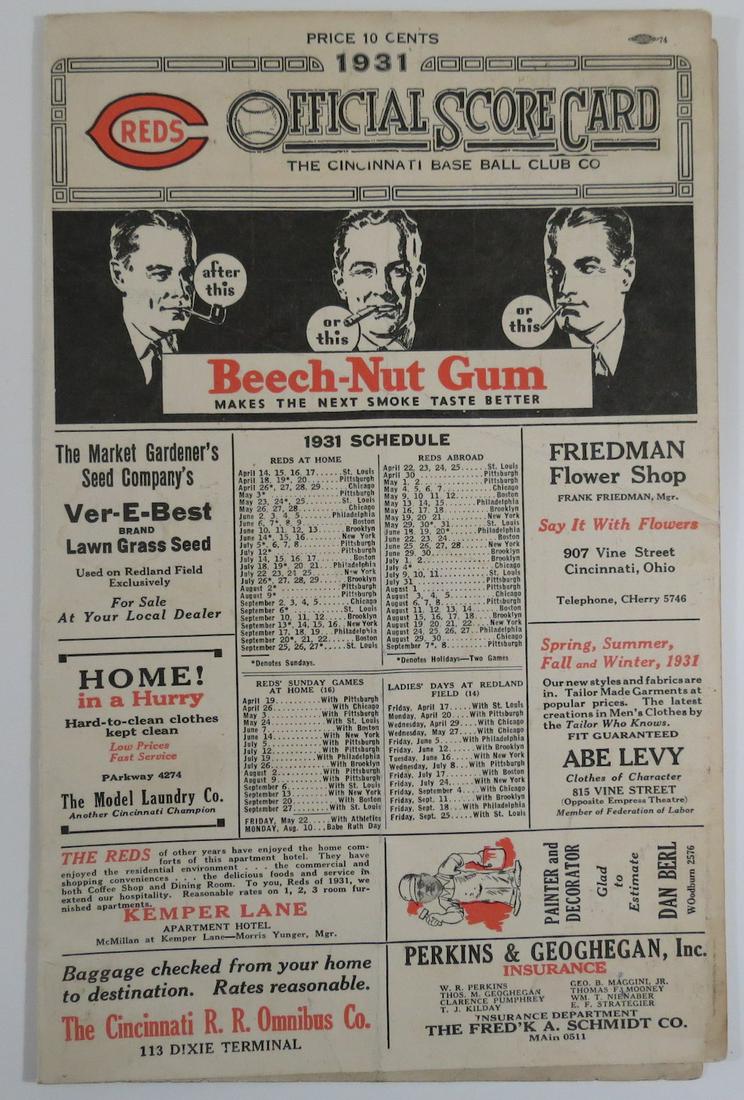 1931 Reds vs Cardinals Baseball Program (1 of 4)