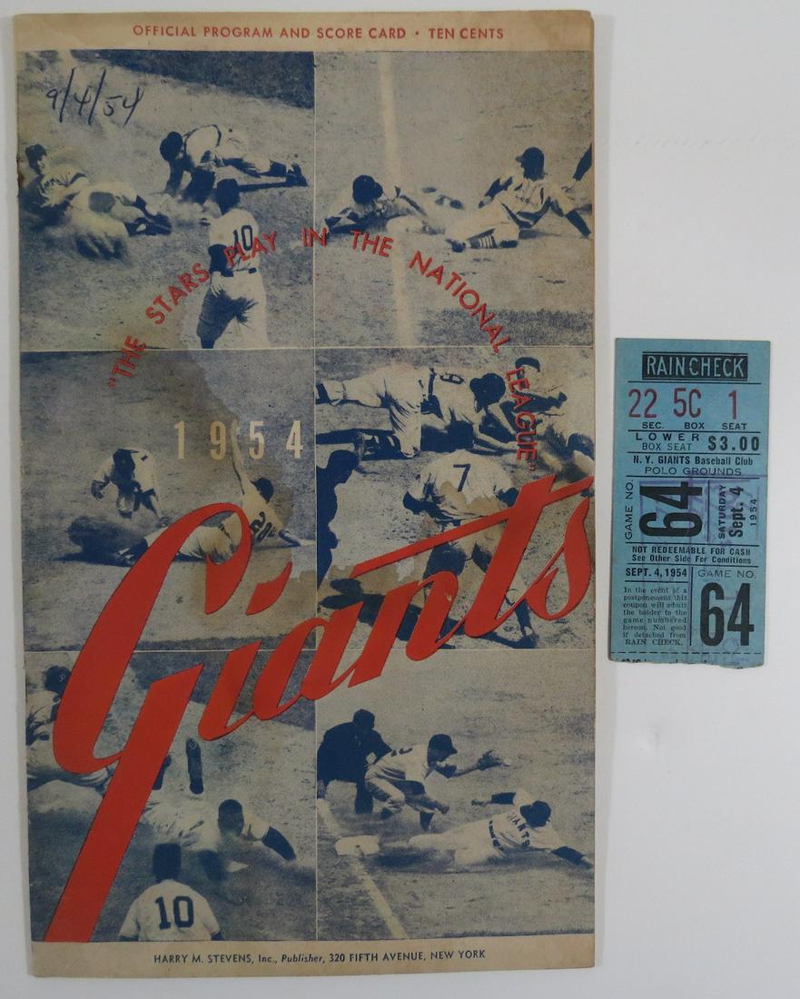 1954 Giants vs Dodgers Baseball Program w/ Ticket Stub (1 of 3)