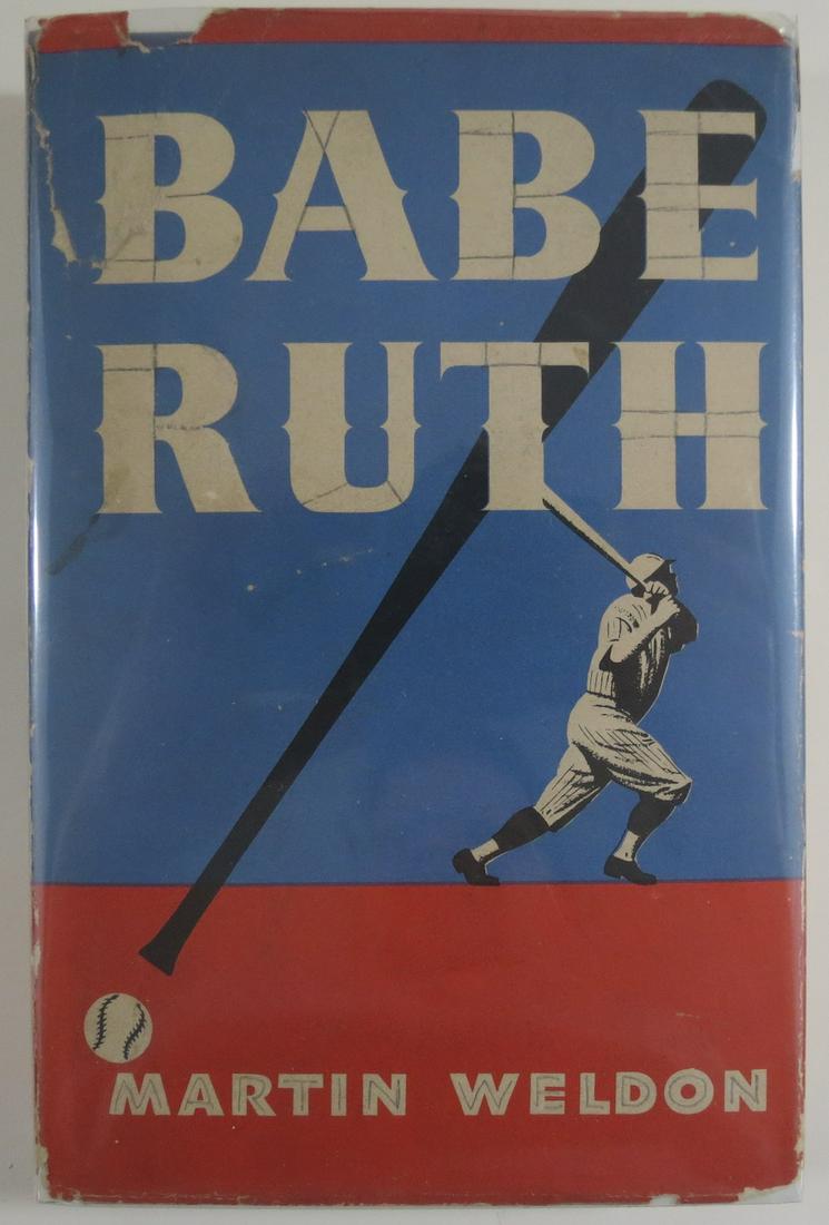 1948 Babe Ruth by Martin Weldon with Dust Jacket: Tough to find first edition book by Martin Weldon. Thomas Y Crowell Company New York. 280 pages. DJ in mylar cover. Some tears on the DJ on the edges. Very Good overall condition.