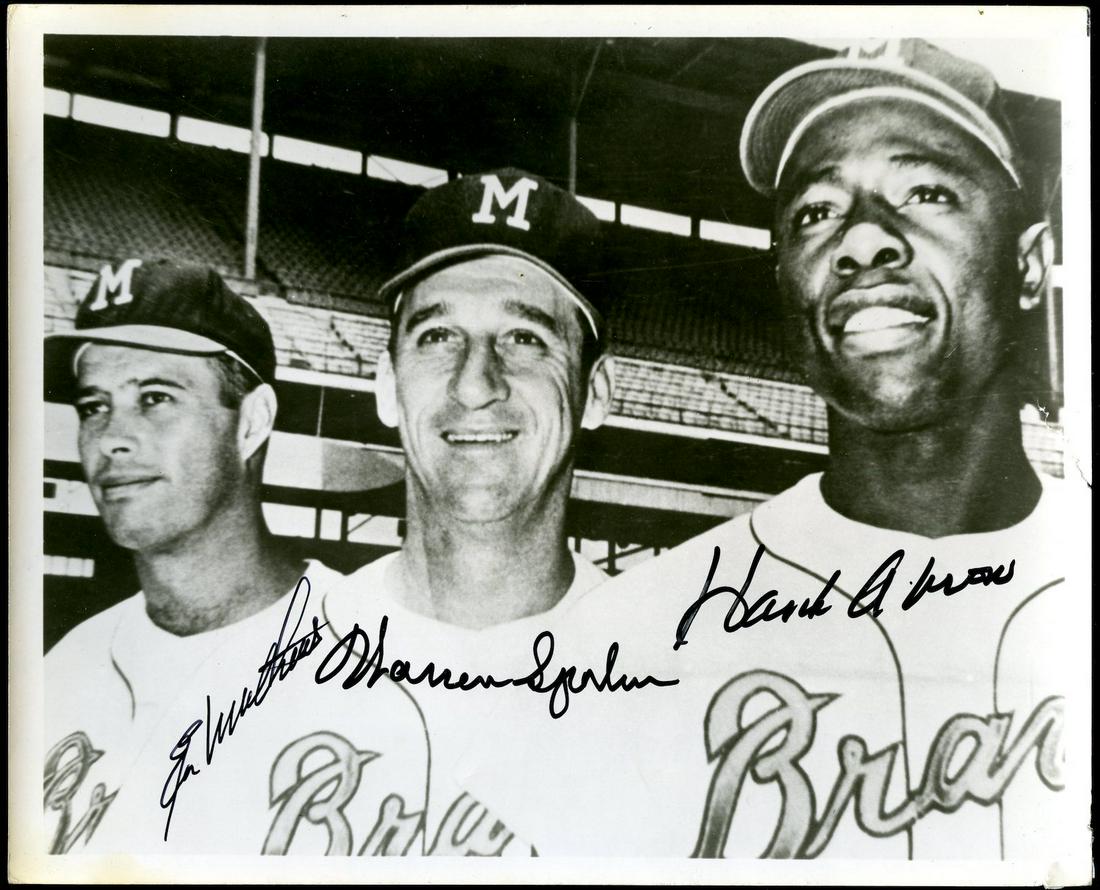 Hank Aaron Ed Mathews Warren Spahn Signed 8 x 10 Photo (1 of 4)