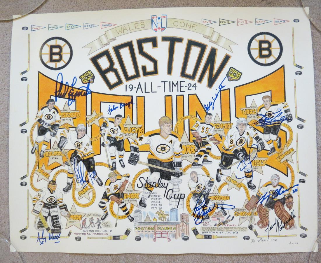 Boston Bruins Greats Signed Poster - 9 Signatures (1 of 7)