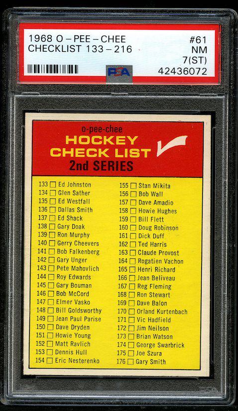 1968 OPC Hockey #61 Checklist PSA 7 (ST) (1 of 2)