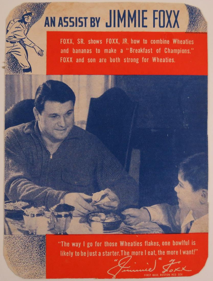 Scarce 1938 Wheaties Jimmie Foxx Baseball Card (1 of 2)