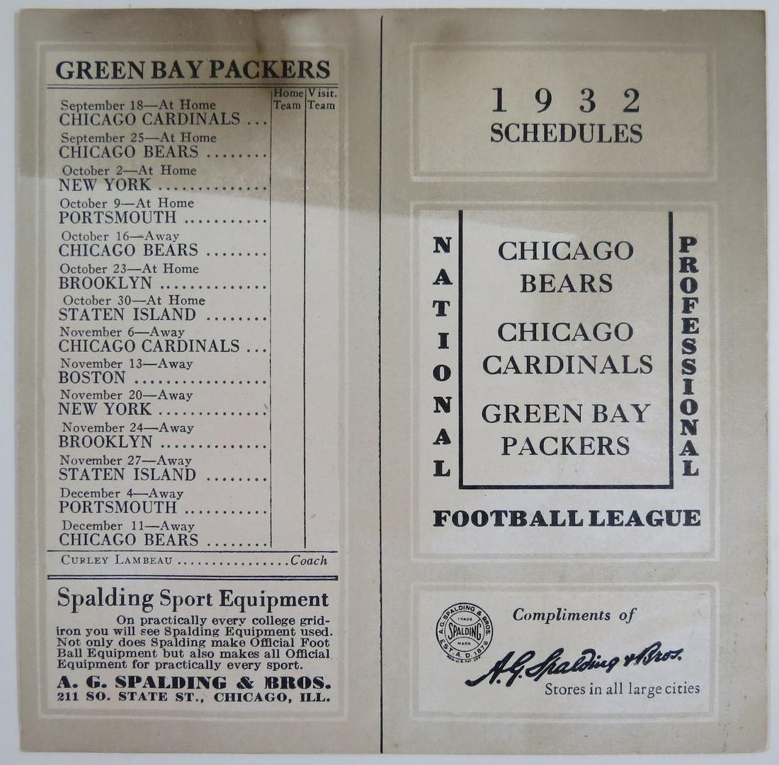 1932 Bears Cardinals Packers NFL Pocket Schedule (1 of 2)