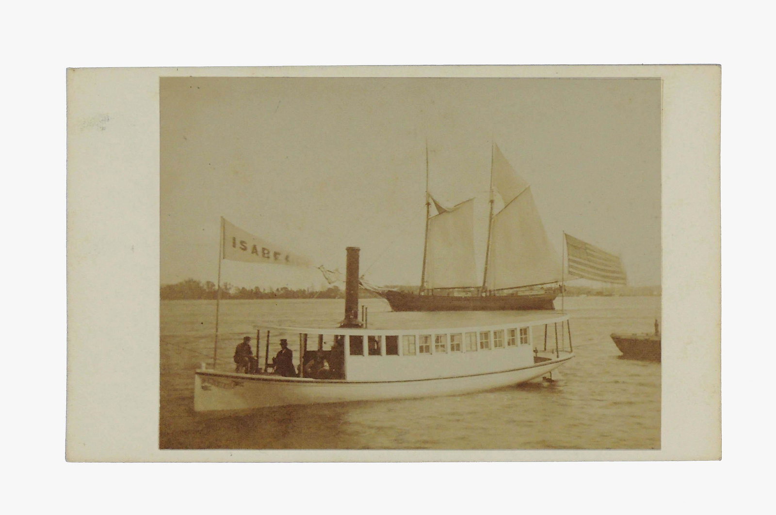 STEAM YACHT ISABEL Advertising CDV: Photo business card Philadelphia. Unusual 19th century oversize carte de visite photograph measuring 2 7/8 by 4 7/8 overall advertising the Steam Propeller Pleasure Yacht ISABEL, as printed on back of
