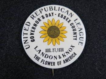 Rare 1936 Landon-Knox 1-Day Sunflower Pinback Button