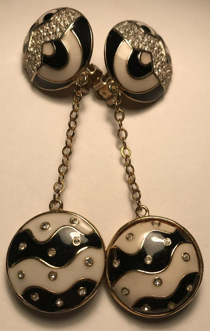 Guy Laroche Vintage Enamel & Rhinestone Dangle Earrings (1 of 5)