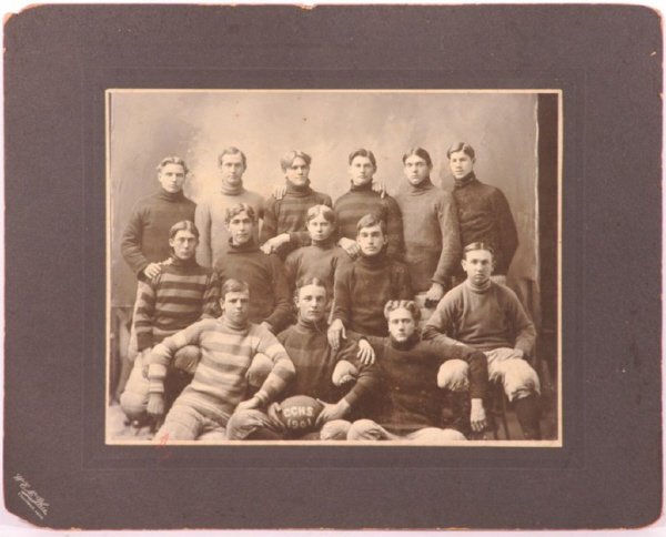 1901 CCHS Imperial Sized Football Cabinet Photo fr: 10.5 x 13.5'' photo on 15.5 x 20'' mount. Columbus KS photographer.