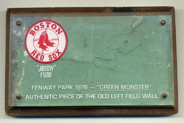 1976 Red Sox Jimmy Fund Green Monster Relic: 3 x 5''. Sold to raise money for The Jimmy Fund.