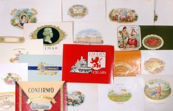 (38) Uncommon Early Cuban Cigar Labels: Not the common stuff that has been found in large quantities over the years. Titles include El Kimpe, Jose Pascual, Buckingham Palace, Selmar, Byron, more