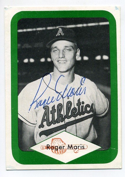 1980's Roger Maris Signed Baseball Card: Great Plains Greats Card #18 signed in mint blue ballpoint by Roger Maris.