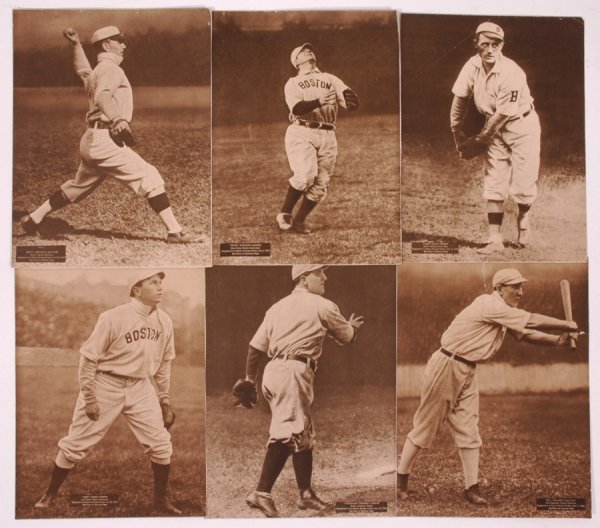 (6) 1909 Boston Sunday Herald Red Sox Supplements: Includes Heinie Wagner, Coffey, Harry Hooper, Ed Cicotte, Sweeney, and Mattern. All have been affixed to a piece of cardboard for protection. A little over 7 x 9". VG-EX appearance.