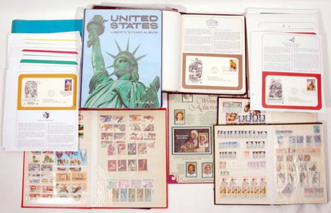 Large Stamp Collection: Unused postage from 1930's-1980's. Binders of 1st Day Covers (All 1993-1995), Souvenir sheets, stamp album with many sinlges. Conservatively $50+ in unused face with a much higher amount in retail.