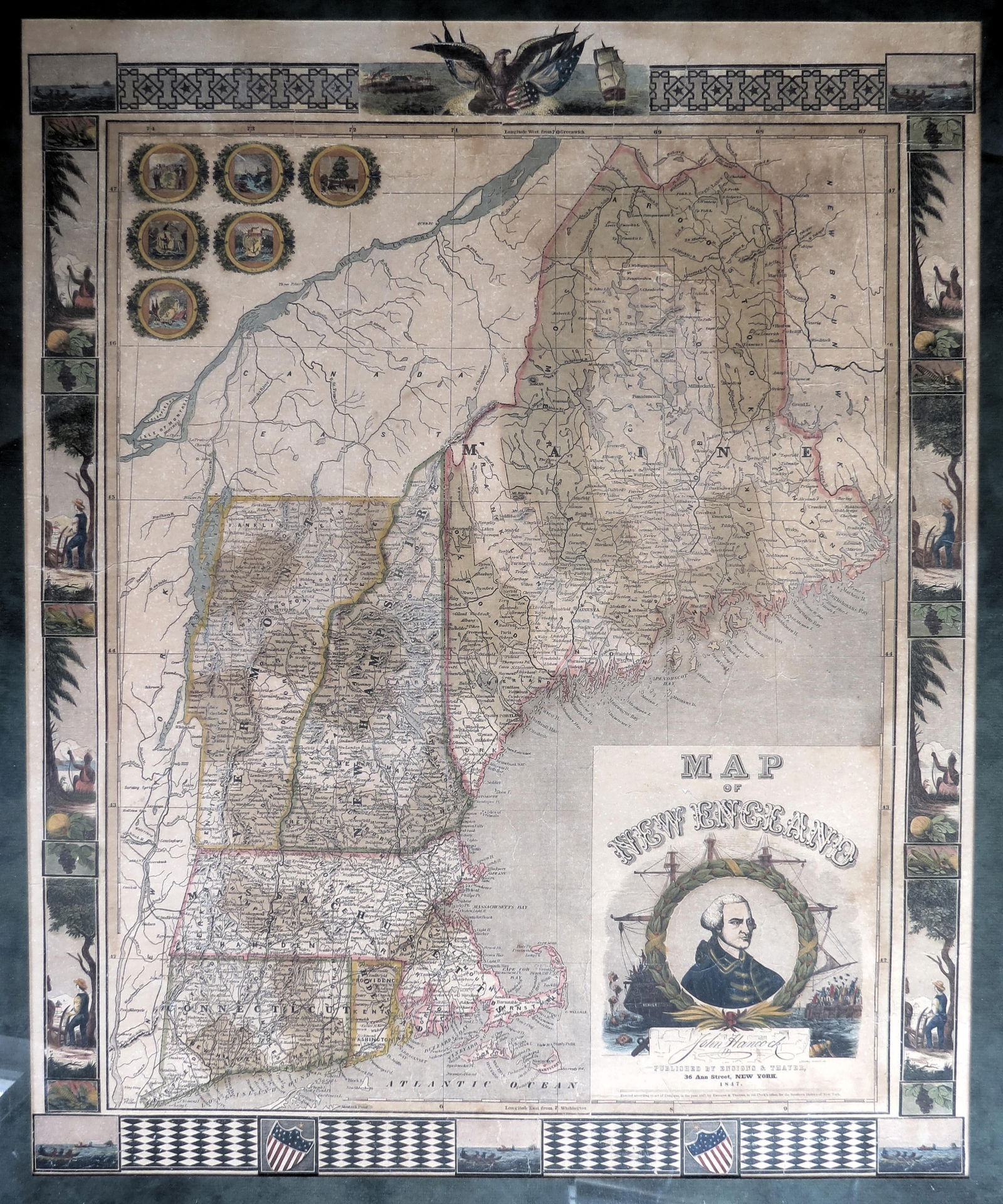 1847 Ensigns and Thayer Large Decorative Map of New England (1 of 18)