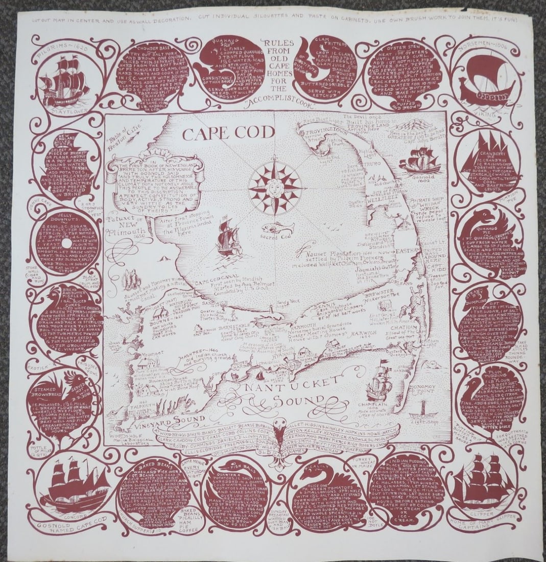 1948 Map of Cape Cod with Cooking Recipe Vignettes (1 of 14)