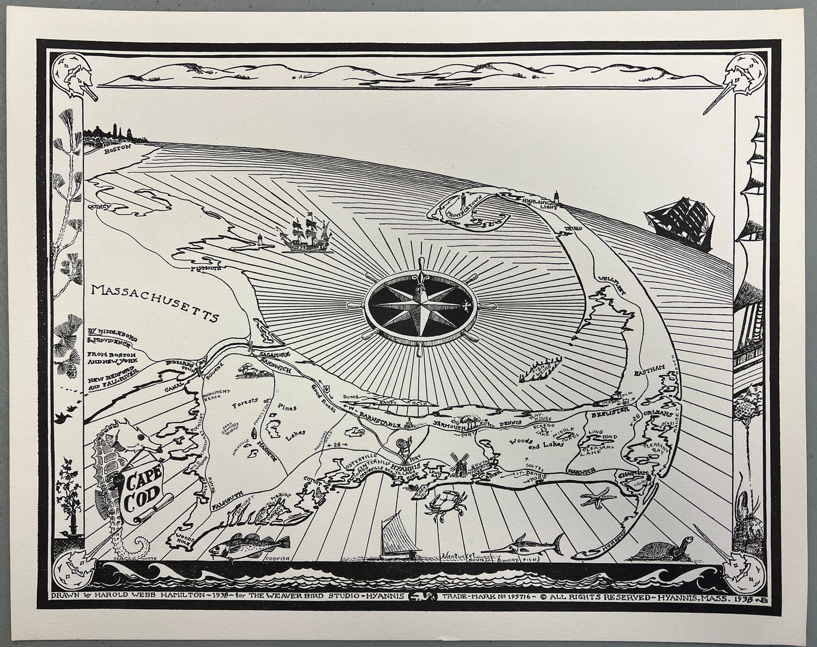 1938 Webb Hamilton Pictorial Map Of Cape Cod (1 of 7)