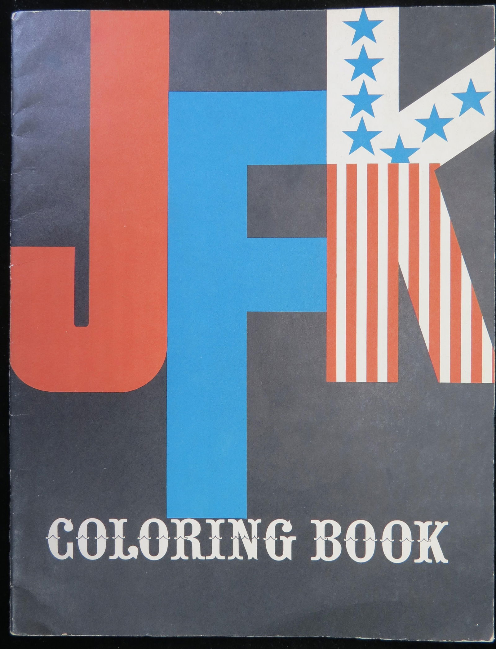 1962 President John F Kennedy Anti-JFK Coloring Book by Mort Drucker : 10 x 13". None of the pages are colored. Fine. Sardonic joke-coloring book, inspired by Richard Nixon, with text written in the first person as JFK's children. Begins with "My daddy is very important.