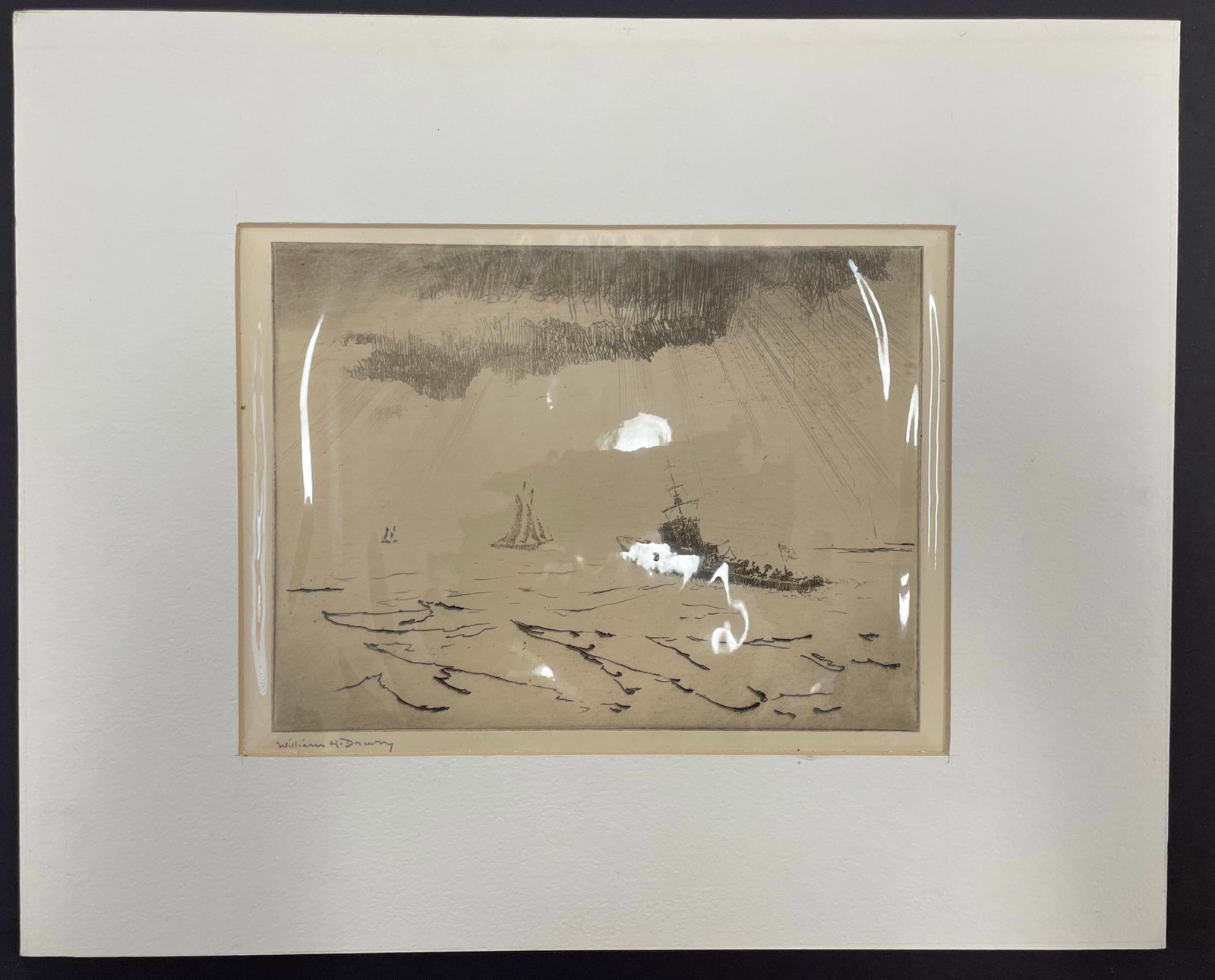 Vintage WILLIAM H. DRURY Signed Etching: Etching measures approx 6â€ by 8â€ and is matted to 11.25â€ by 13.75â€. It is signed on the bottom left hand side. It is in very goo