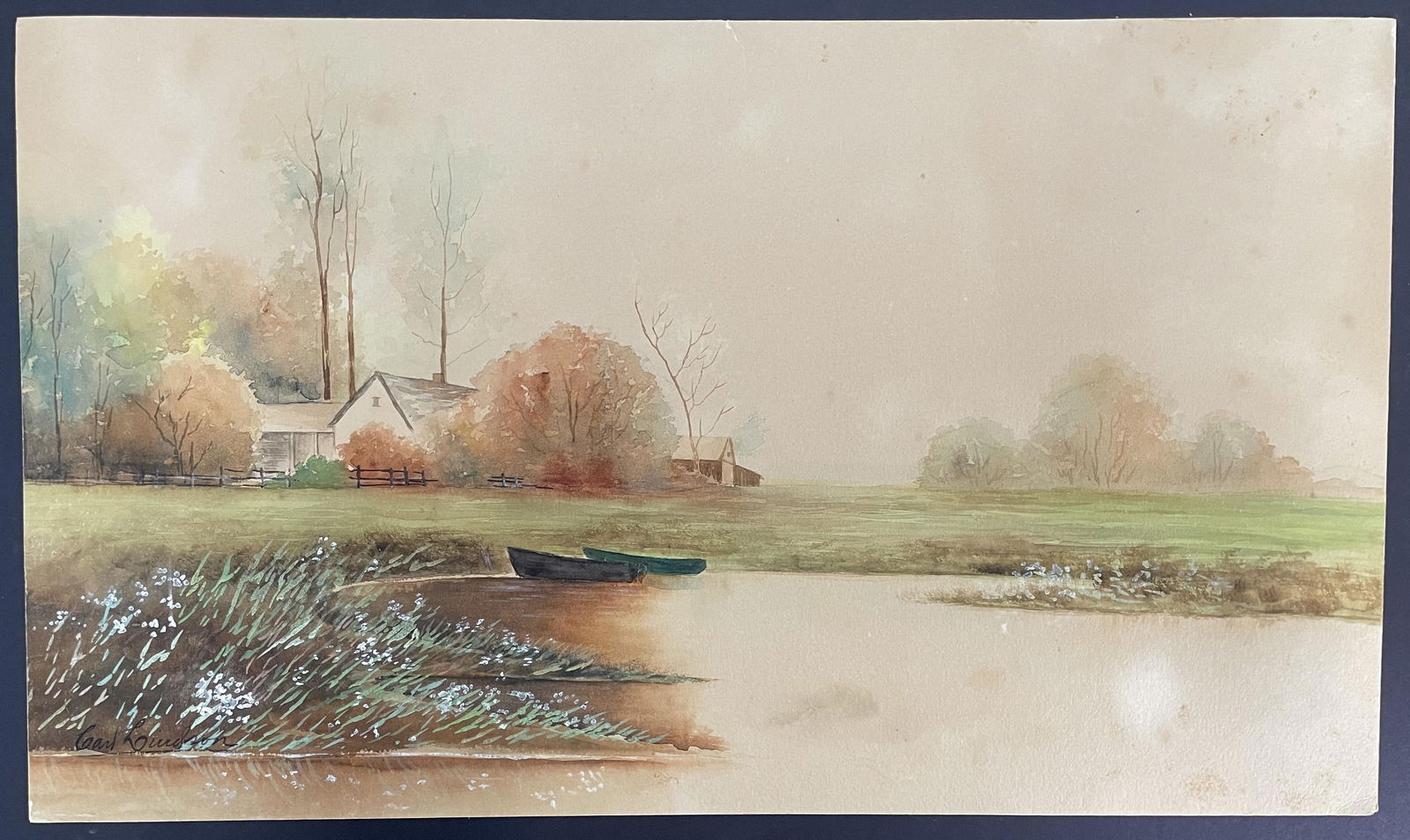 Vintage Watercolor Landscape Signed Painting by CARL LINDSON (1 of 7)