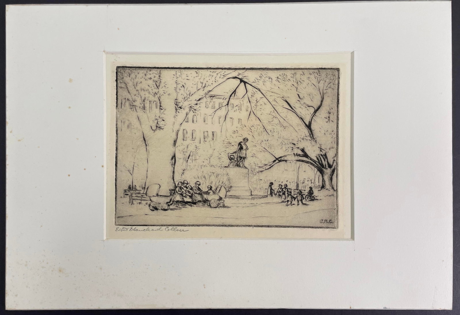 Vintage ETHEL BLANCHARD COLLVER Etching #1: Etching measures approx 6â€ by 7.5â€ and is matted to 9.5â€ by 13.5â€. It is signed on the bottom left hand corner and initialed on 