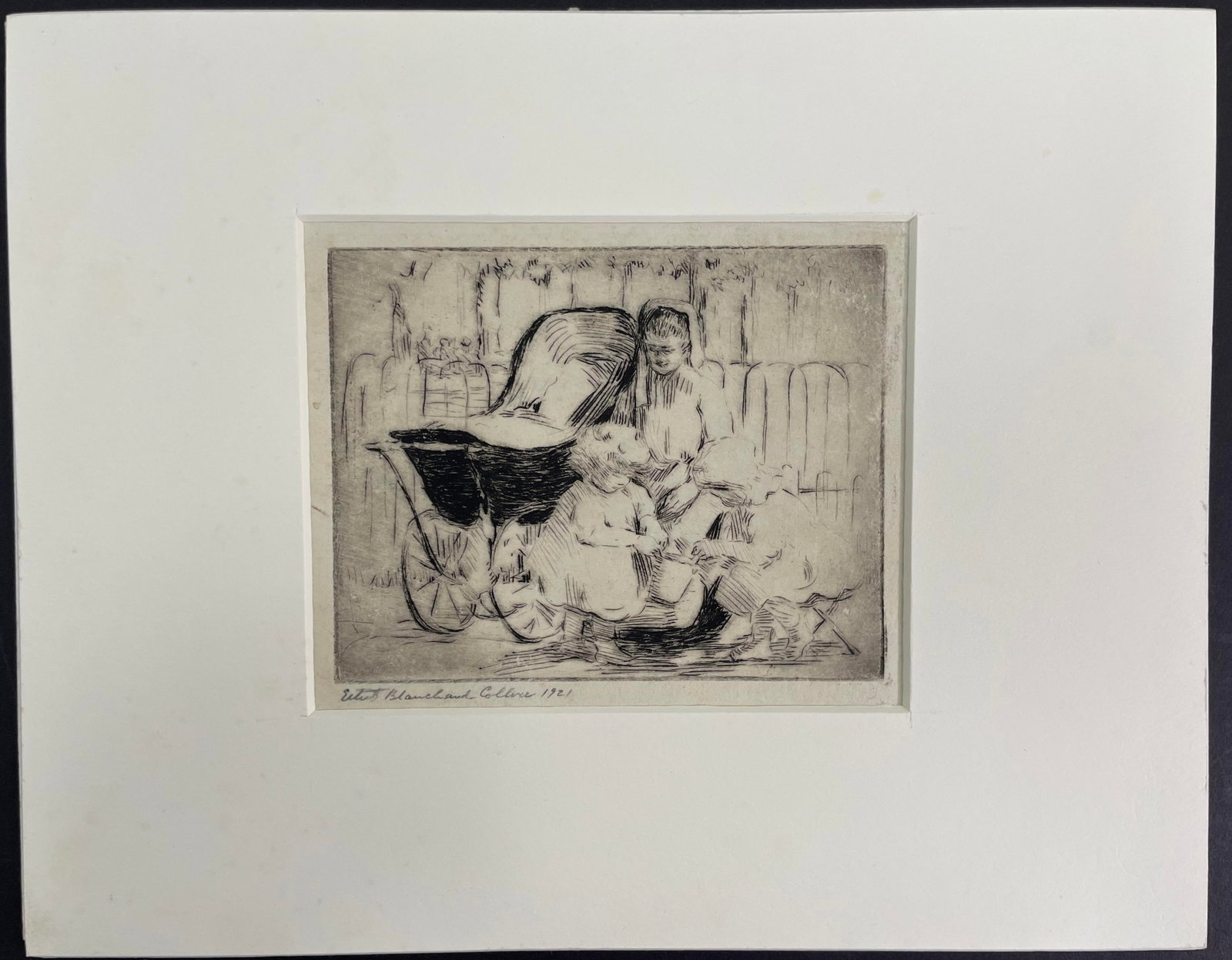 1921 ETHEL BLANCHARD COLLVER Etching of CHILDREN #3: Etching measures approx 4.5â€ by 5.5â€ and is matted to 8.5â€ by 10.5â€. It is signed and dated on the bottom left hand corner. It i