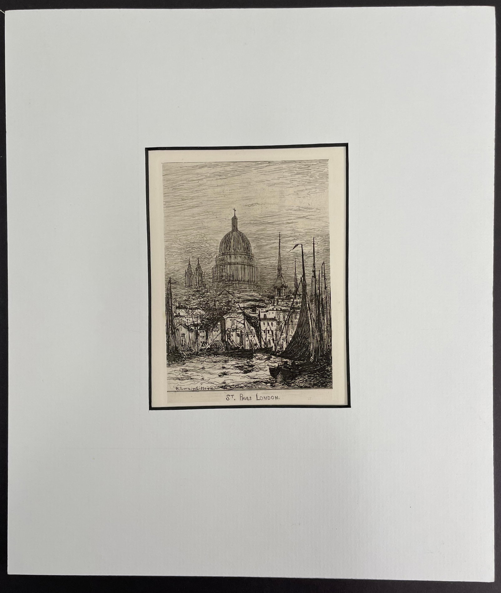 Vintage R. SWAIN, GIFFORD Etching ST. PAULâ€™S LONDONâ€: Etching measures 4.5â€ by 7.5â€ and is matted to 9.25â€ by 10.75â€. It is titled in the center and signed along the bottom left hand
