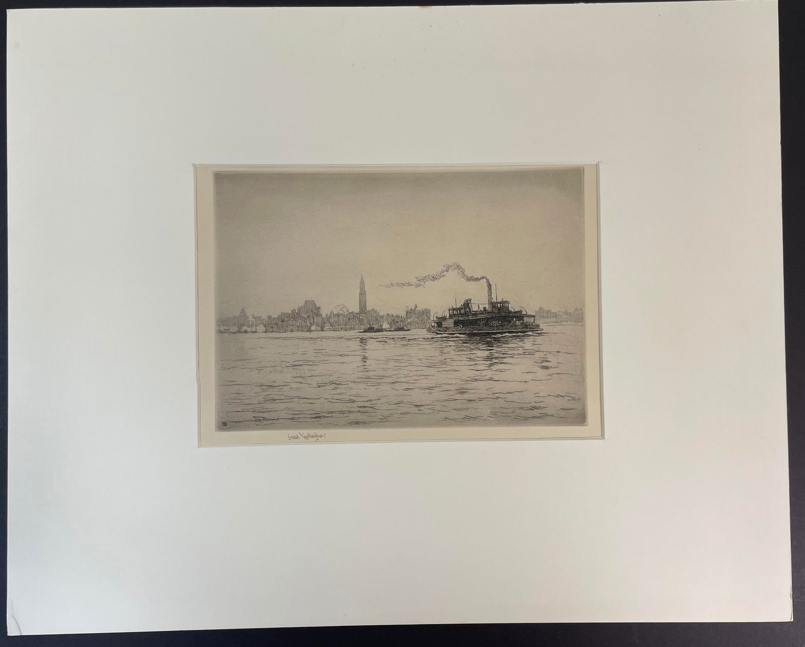 Vintage SEARS GALLAGHER Signed Etching BOSTON HARBOR TUGBOAT (1 of 6)