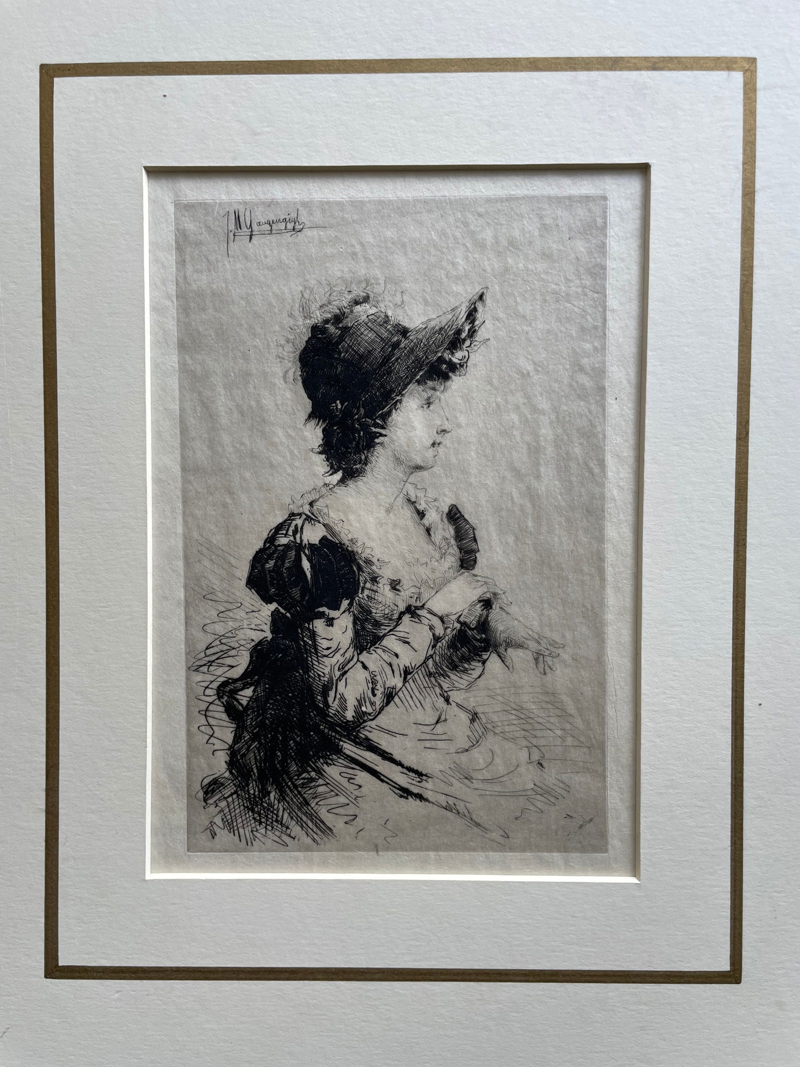Vintage IGNAZ GAUGENGIGL (1855 - 1932) Signed Etching-A MAIDEN FAIR TO SEE (1 of 4)