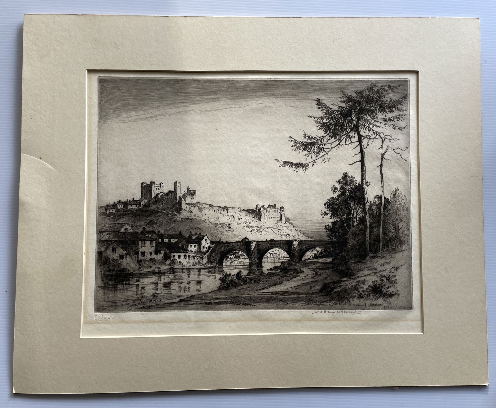 1922 ALBANY EDWARD HOWARTH Signed Etching RICHMOND CASTLE, YORK (1 of 6)
