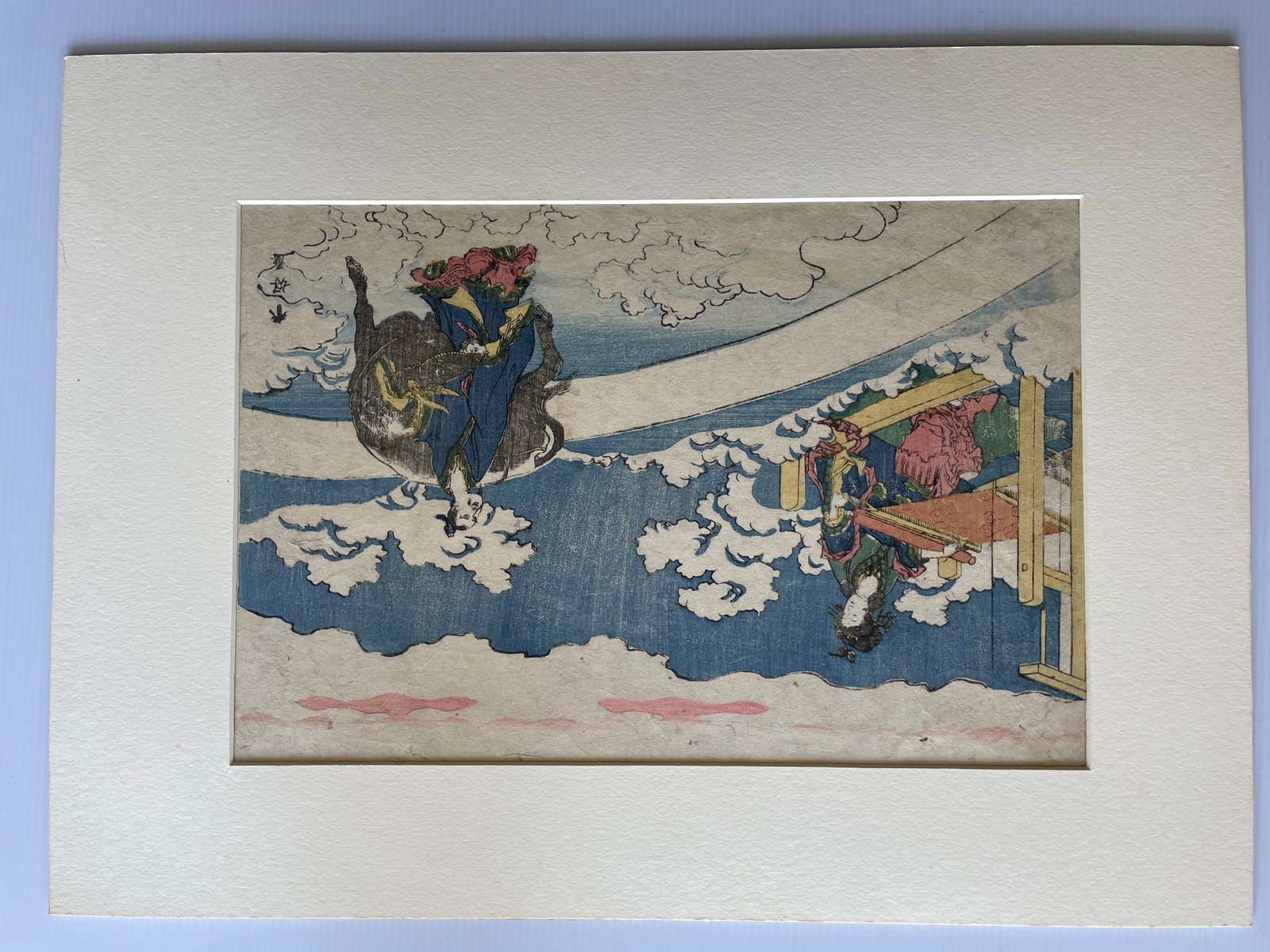 19th Century Shunko Katsukawa Japanese Woodblock Print #8: Print measures approx 9.25â€ by 13.5â€. The image is believed to be by Shunko Katsukawa, a famous Japanese artist from the 19th century. The print shows very little w